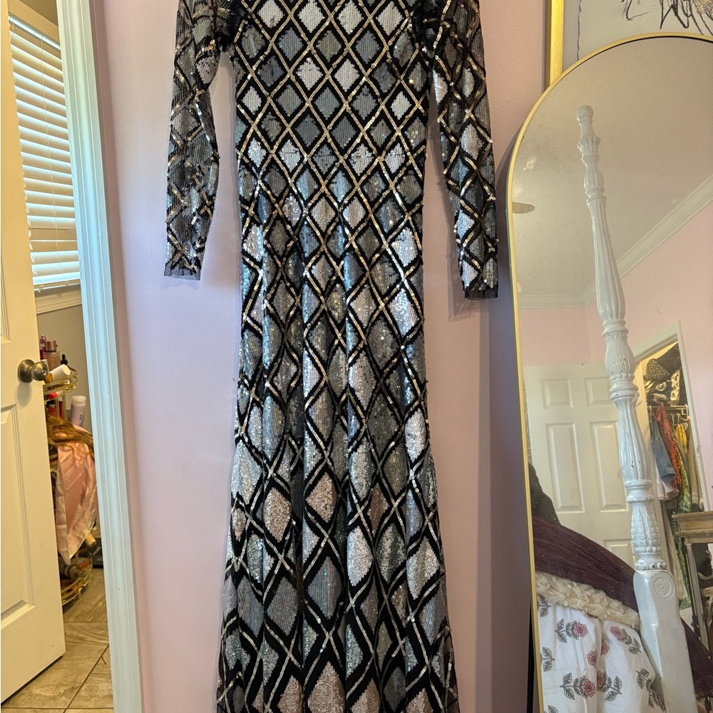 Needle & Thread Black and Silver Long Sleeve Dress